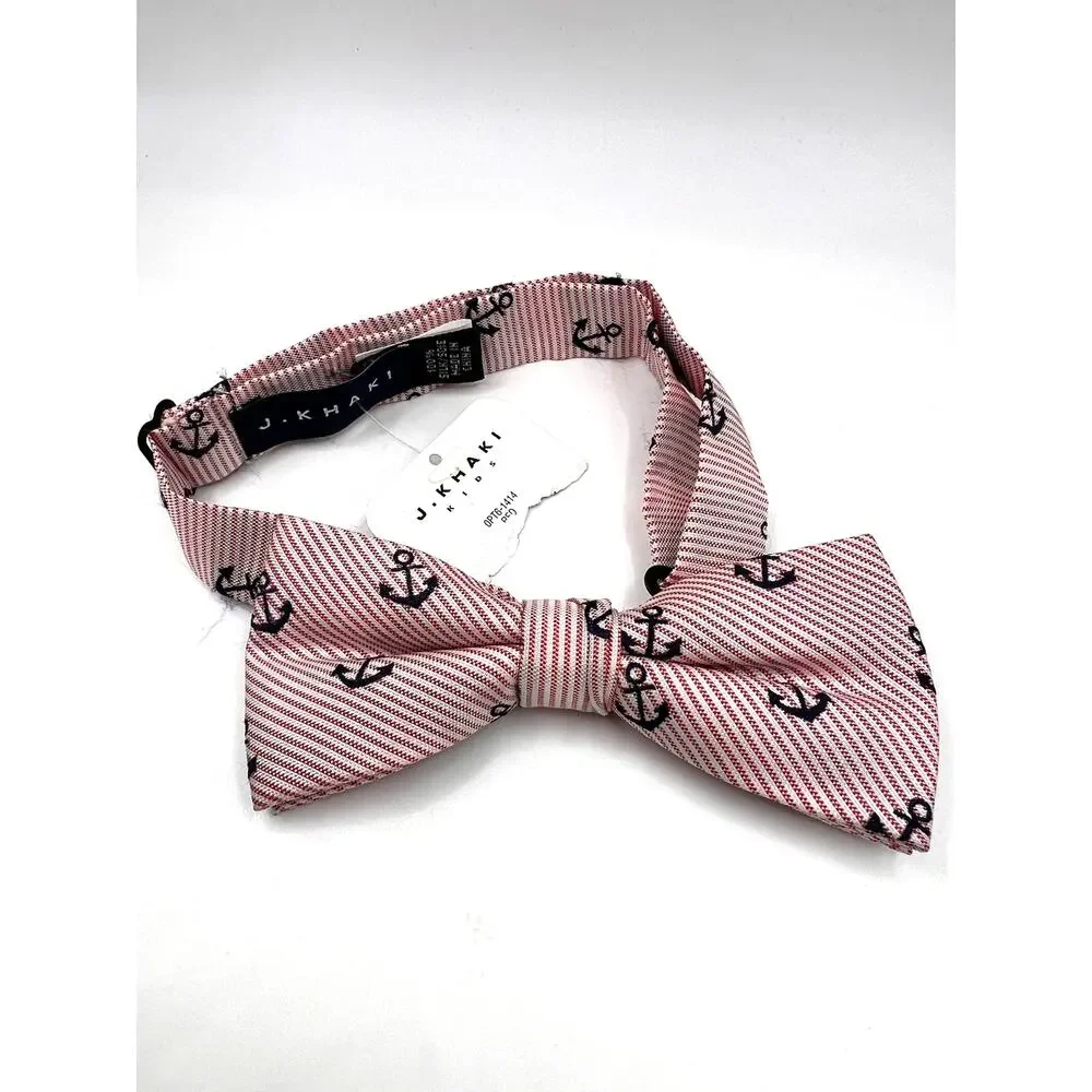 J. Khaki Necktie - NWT- Kids Bow Tie Nautical Anchor Red Stripe Boys Silk Adj.